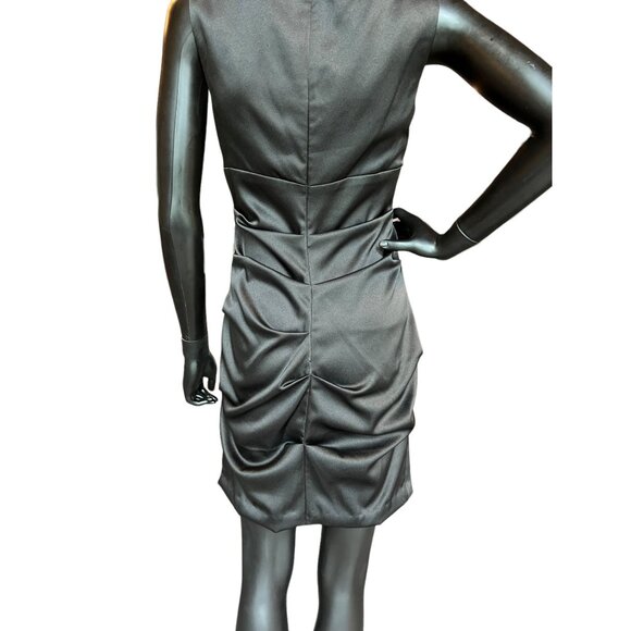 Black Satin Bejeweled Mid-Length Dress - Picture 5 of 6